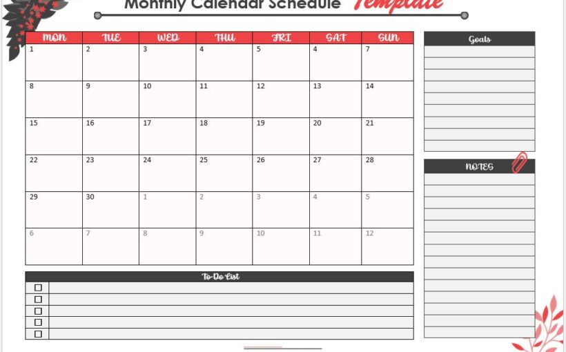 Monthly Calendar Schedule Template 01...