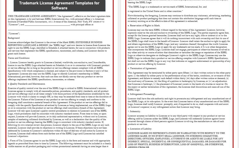 Trademark License Agreement Templates for Software 01...