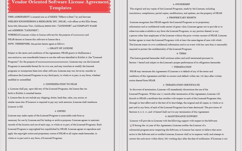 Vendor Oriented Software License Agreement Template 01...