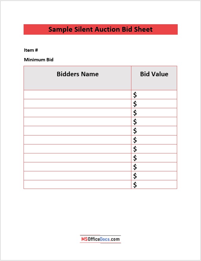 Silent Auction Bid Sheet 01.