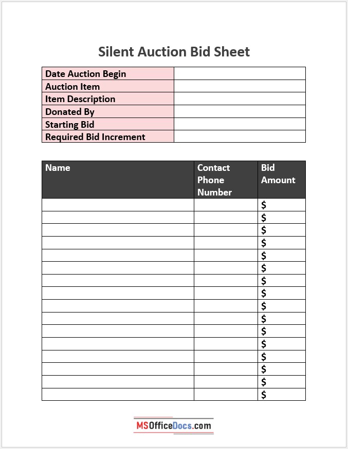 Silent Auction Bid Sheet 02.