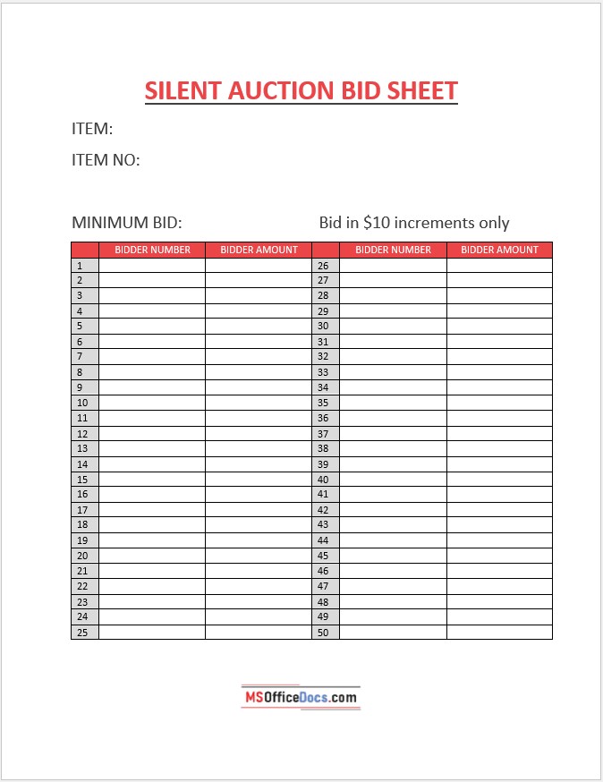 Silent Auction Bid Sheet 03.