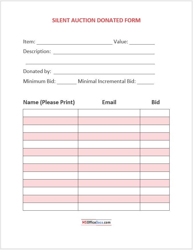 Silent Auction Bid Sheet 05.