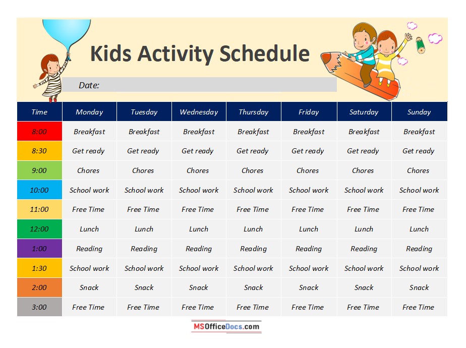 Kids Activity Schedule Template 06.