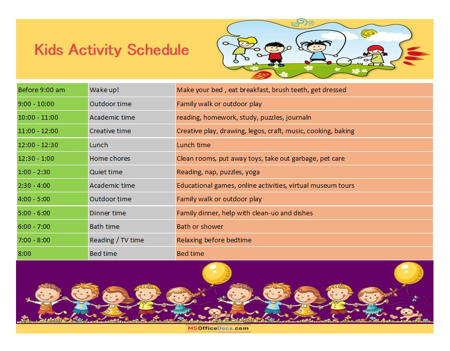 Kids Activity Schedule Template 09.