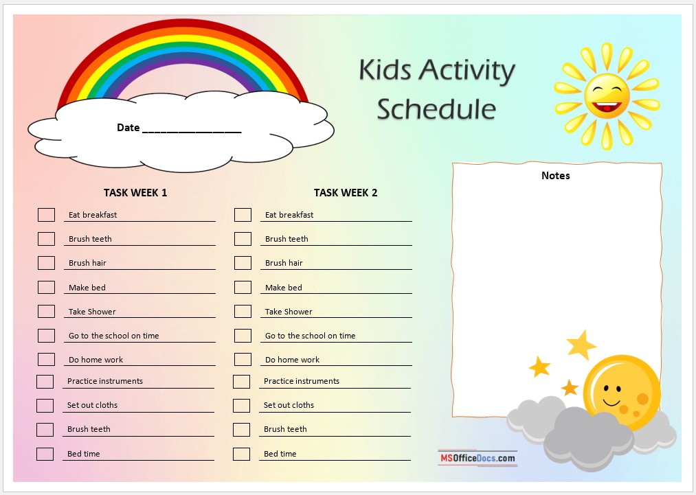 Kids Activity Schedule Template 11.