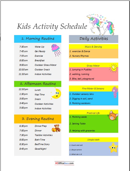 Kids Activity Schedule Template 14.
