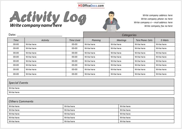 Free Activity Log Templates MS Office Documents