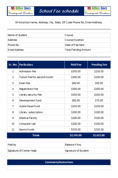 Fee Schedule Template – Fee Schedule Template – GOVREZ