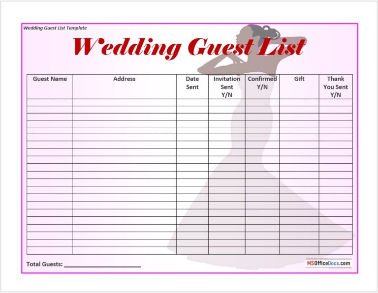 Free Bridal Shower Guest List Templates MS Office Documents