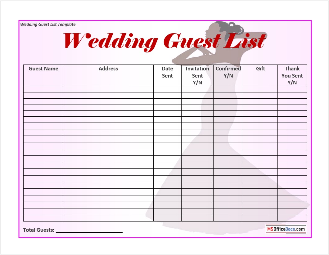 Wedding Guest List Template 05
