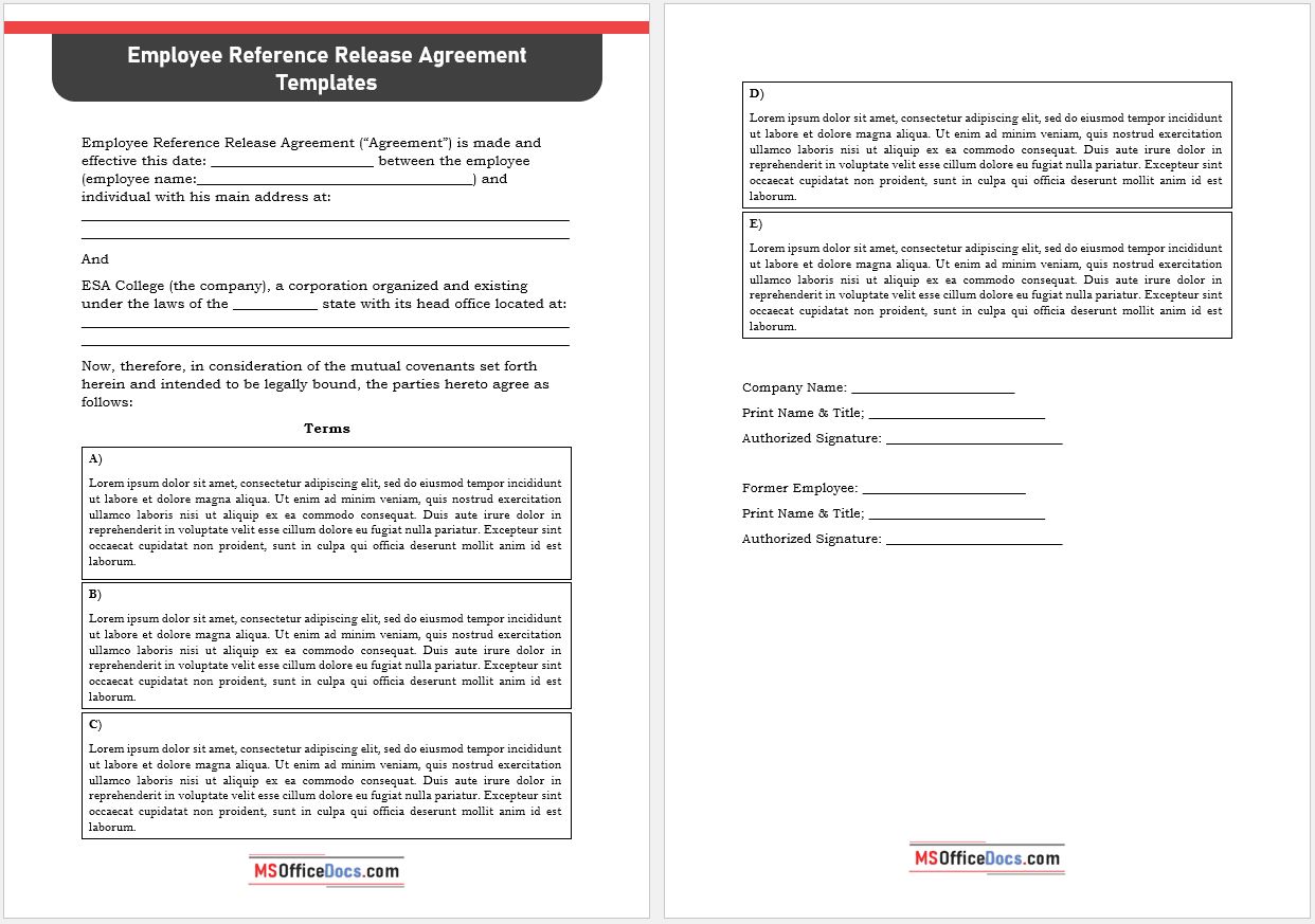 Employee Reference Release Agreement Template 01