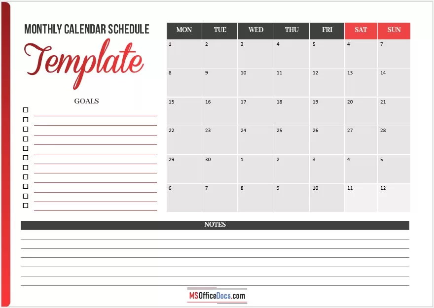 Monthly Calendar Schedule Template 02