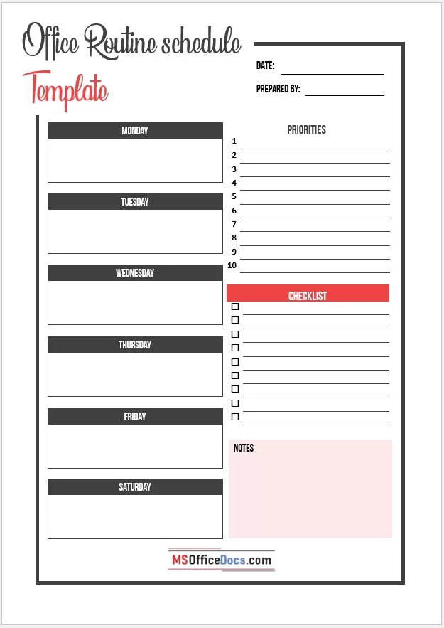 Customizable office routine organizer
