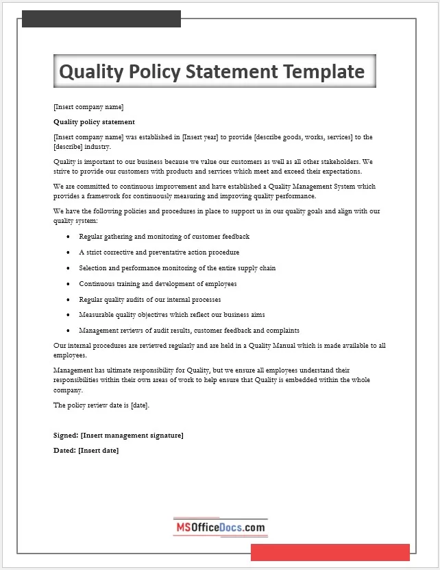 Quality Policy Statement Template 02