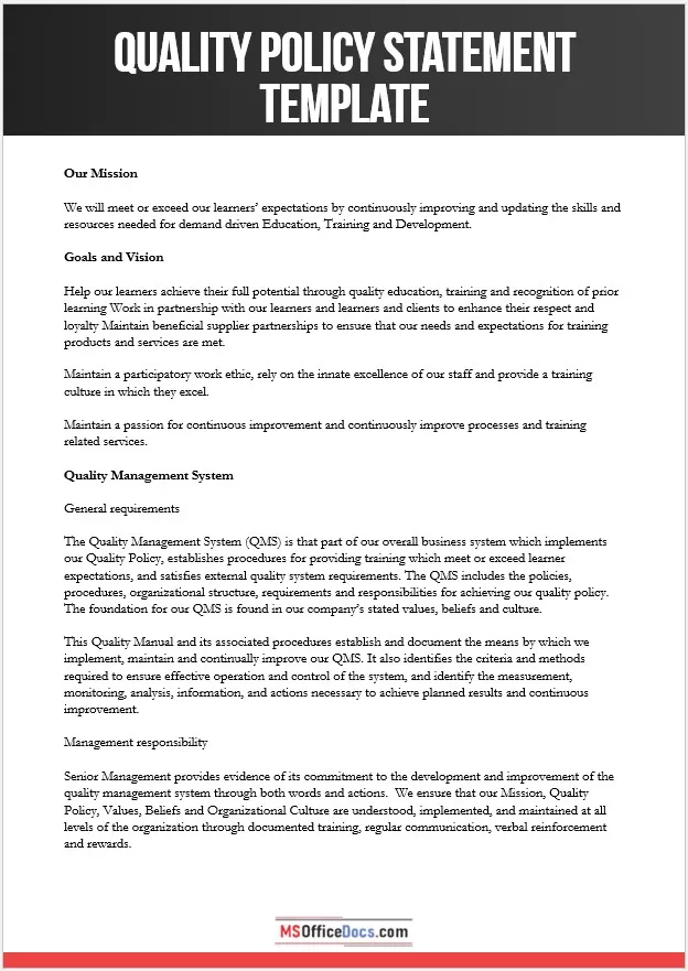 Quality Policy Statement Template 03