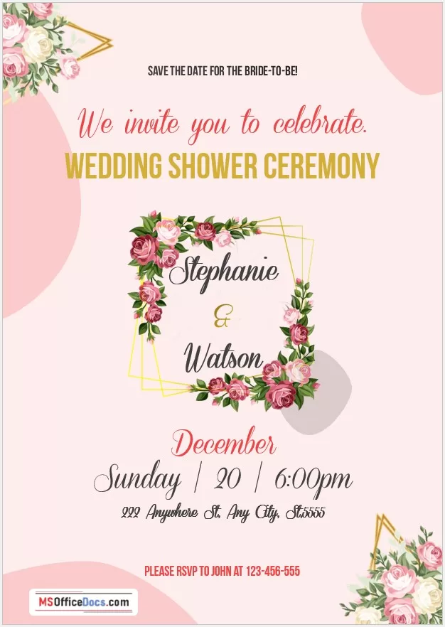 Customizable wedding shower invitation format