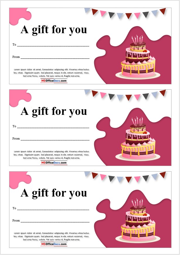 Birthday Gift Tag - Cake Design in MS Word