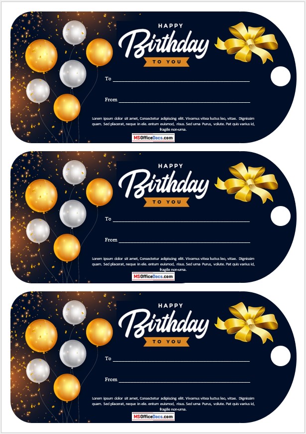 Birthday Gift Tag Template - MS Word