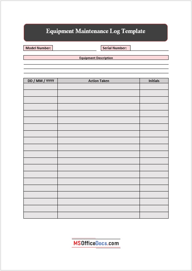 Equipment Maintenance Log - Editable Template