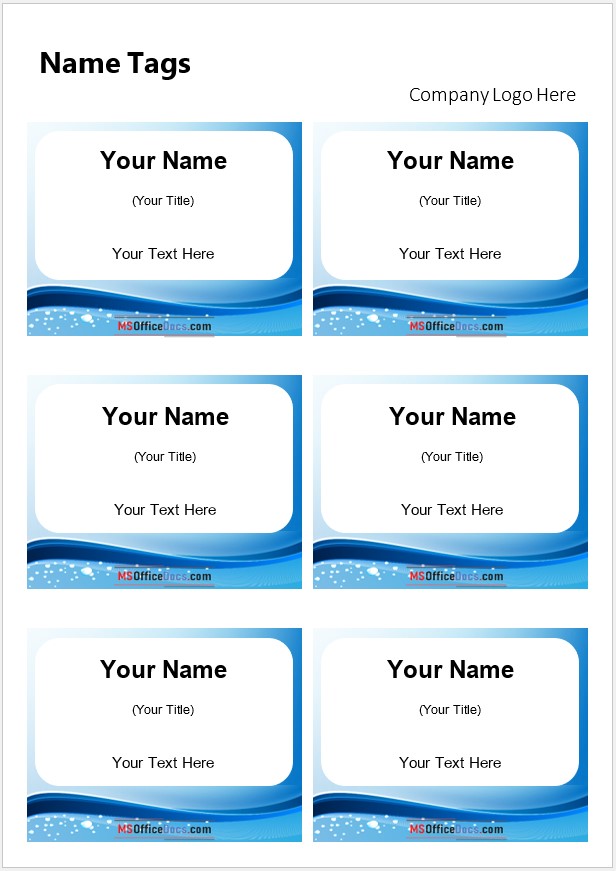 Name Tag Design for Boys - MS Word Template
