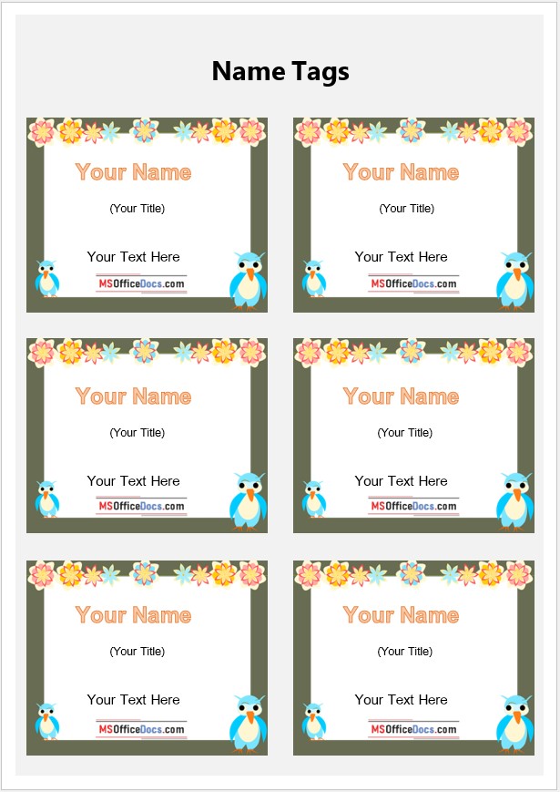 Name tag Template for Kindergarten