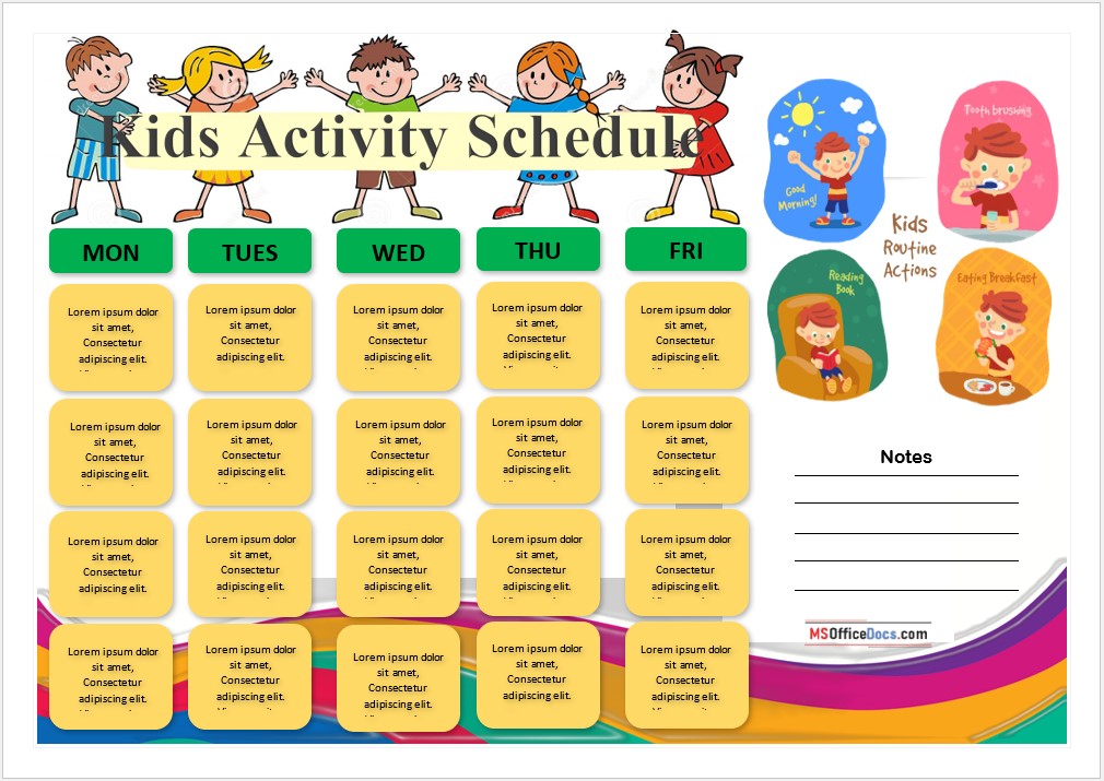 Summer Activity Schedule for Kids - Editable