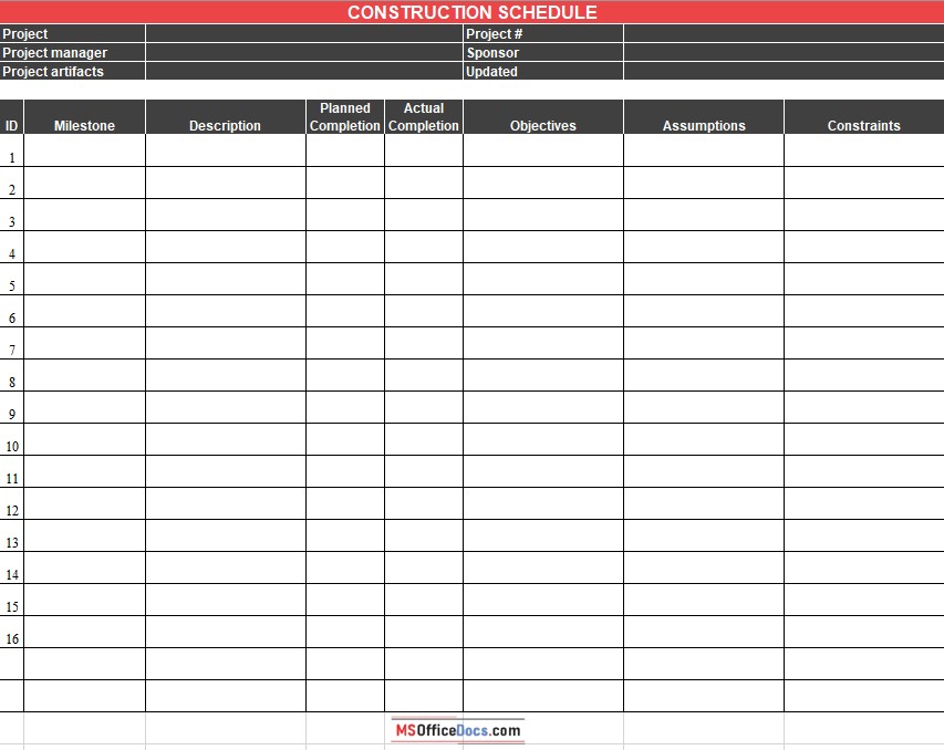Construction Schedule Template 04
