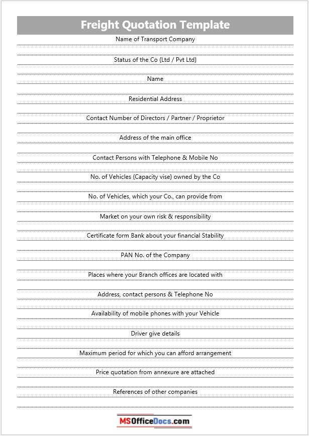 Delivery Quotation Template