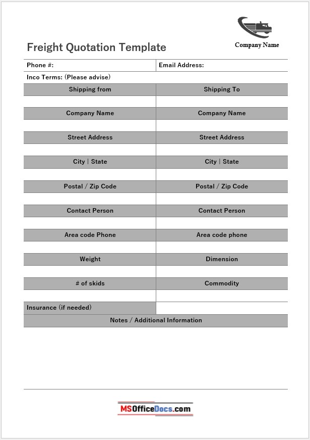 Freight forwarding quote form