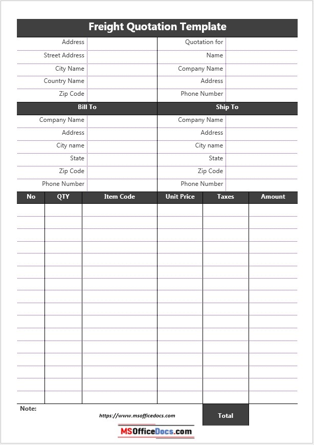 Logistics quotation template