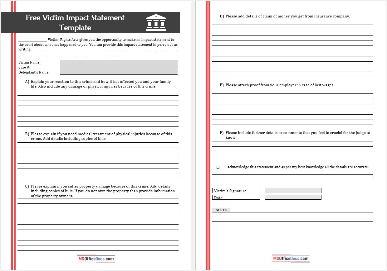 Printable Victim Impact Statement Template 06