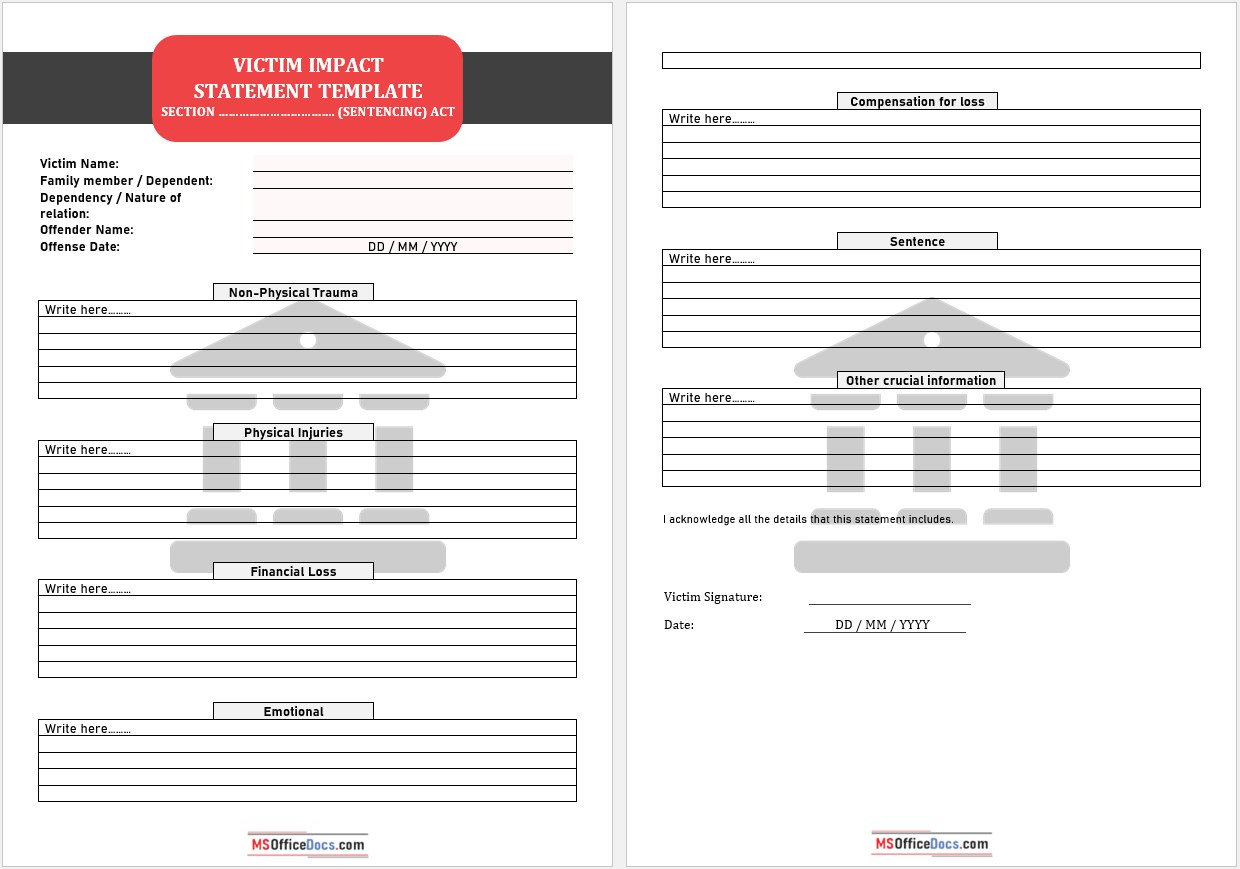 Printable Victim Impact Statement Template 02