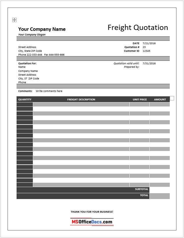 Shipping invoice template