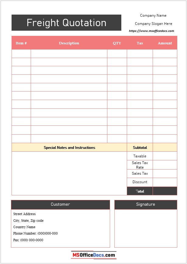 Shipping quotation form
