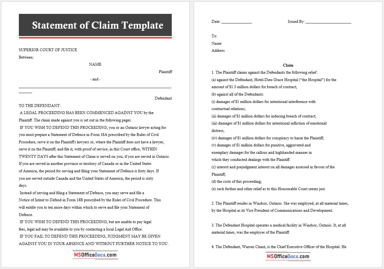 Statement of Claim Template 01