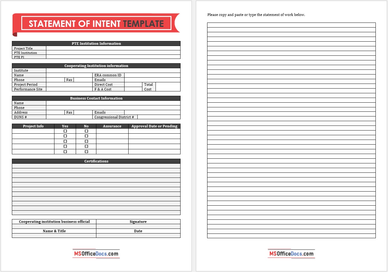 Statement of Intent Template 01
