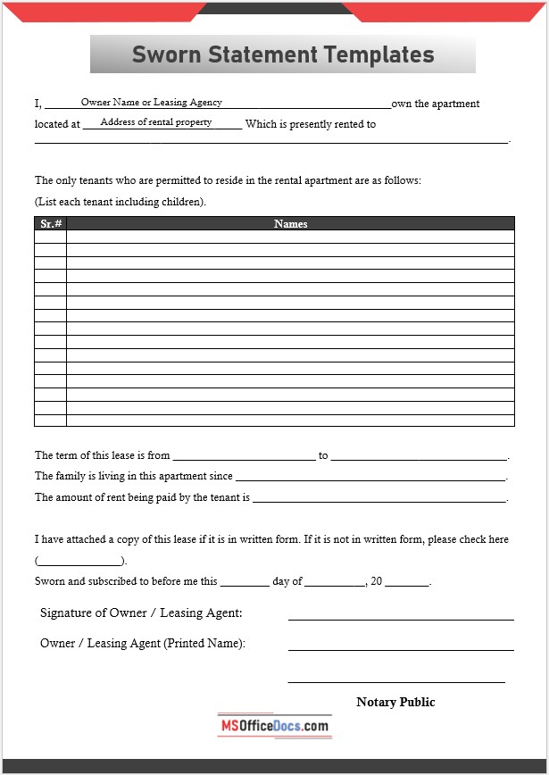 Sworn Statement Template 01