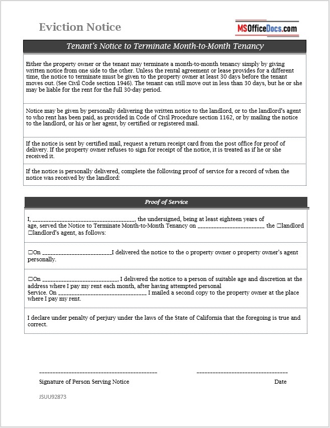 Tenant eviction letter template