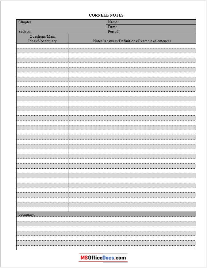 Academic Cornell Notes - MS Word