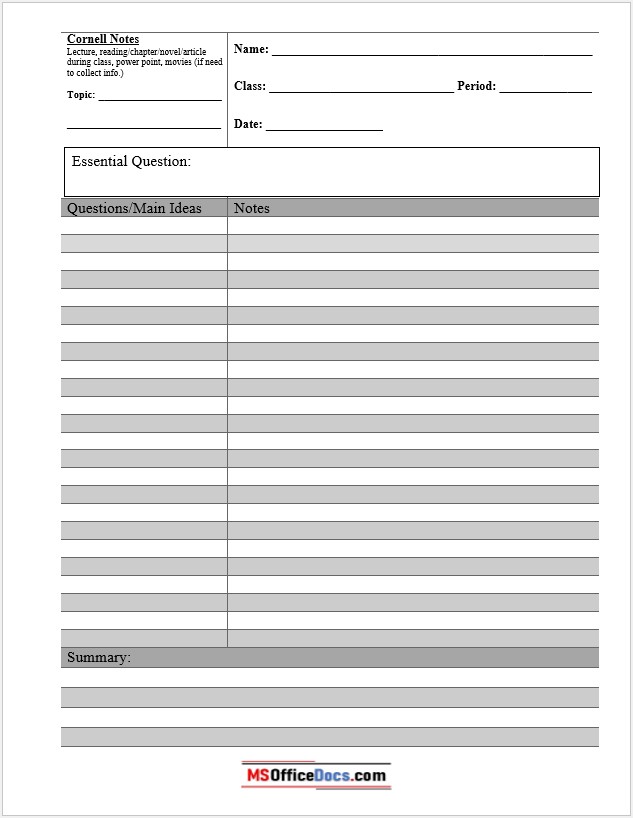 Blank Cornell Notes - Word Format