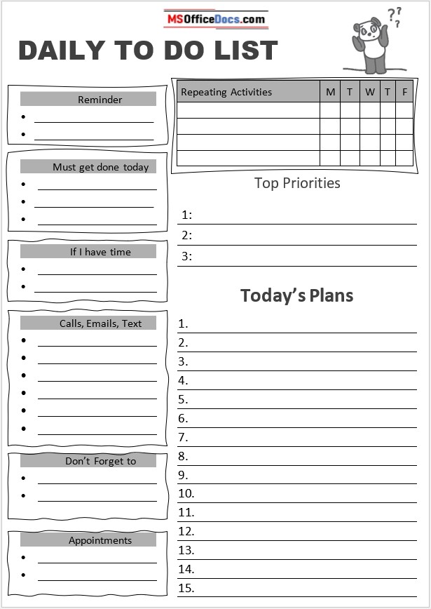 Customizable Daily To-do Planner - MS Word