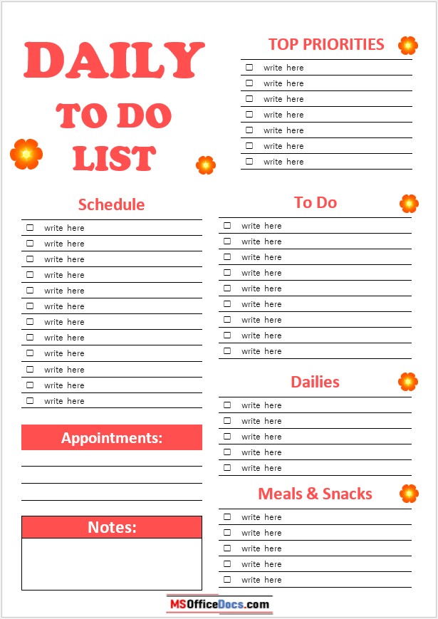 Daily Routine Planner Template