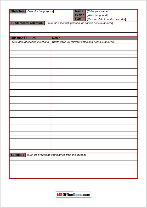 Digital Cornell Notes - Word Download