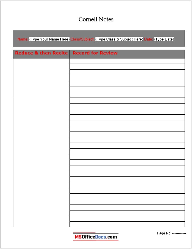 Editable Cornell Notes - Word Template