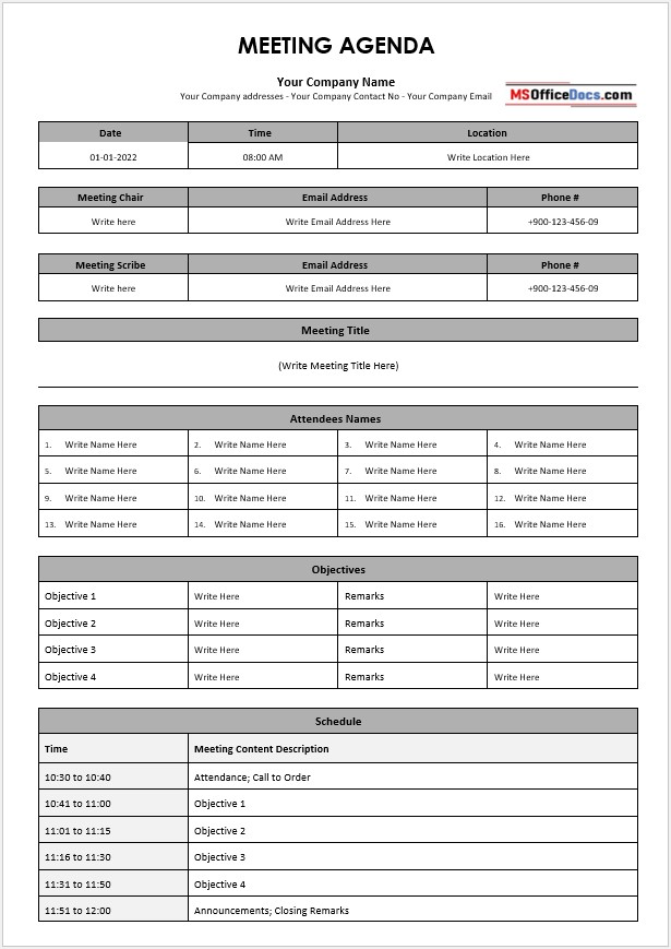 Meeting Agenda Template for Project Teams