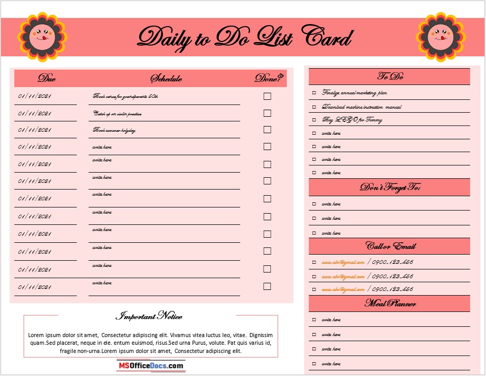 Printable Daily To-Do List Card
