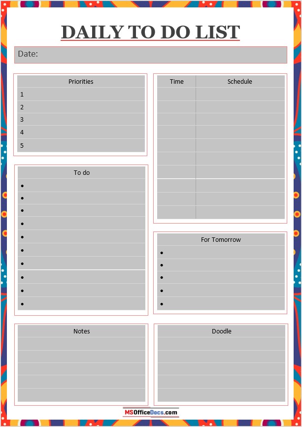 Printable daily to-do list template