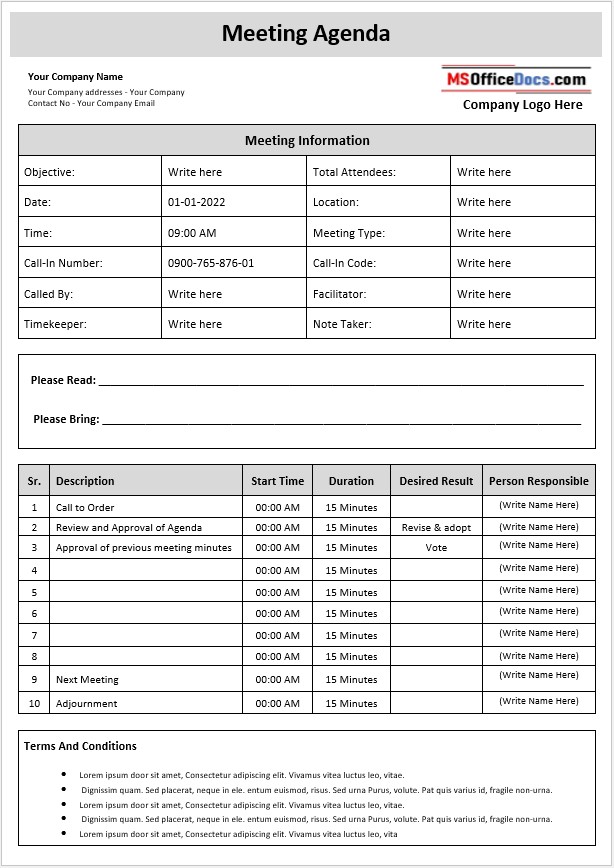 Project Meeting Agenda Template 1