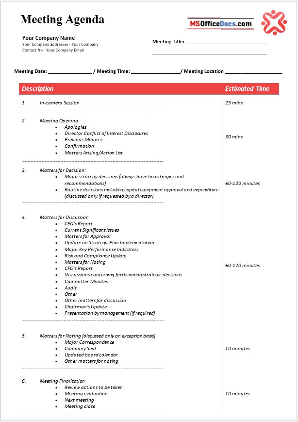 Project Team Meeting Agenda 2